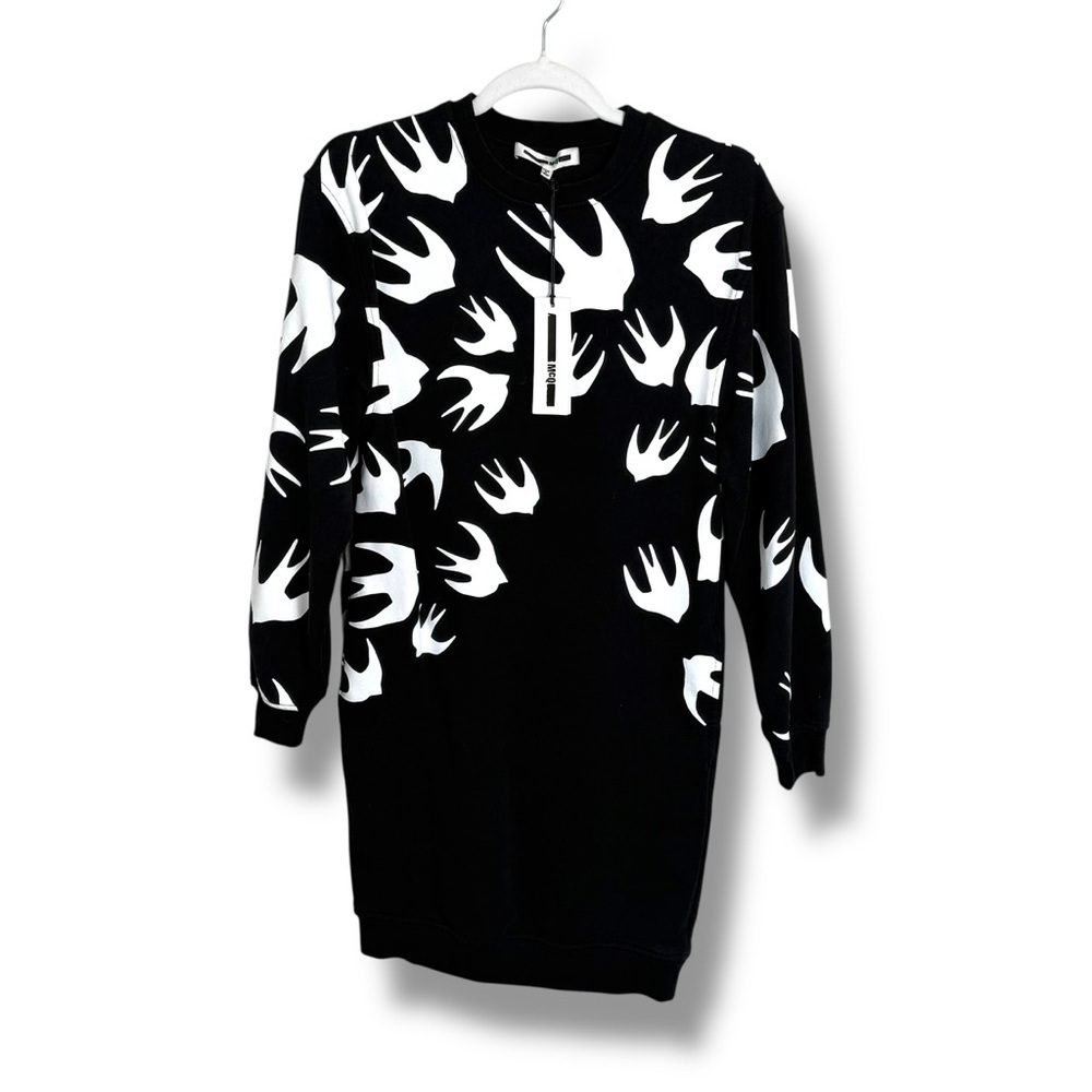 NWT Alexander McQueen Black Swallows Sweatshirt Dress Size XXS